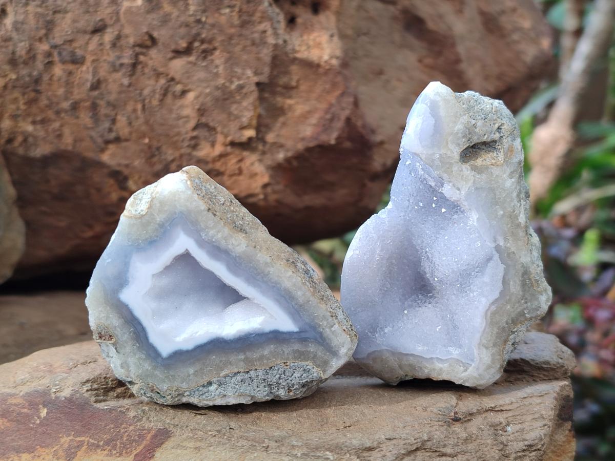 Polished One Side Blue Lace Agate Geodes x 24 From Nsanje, Malawi