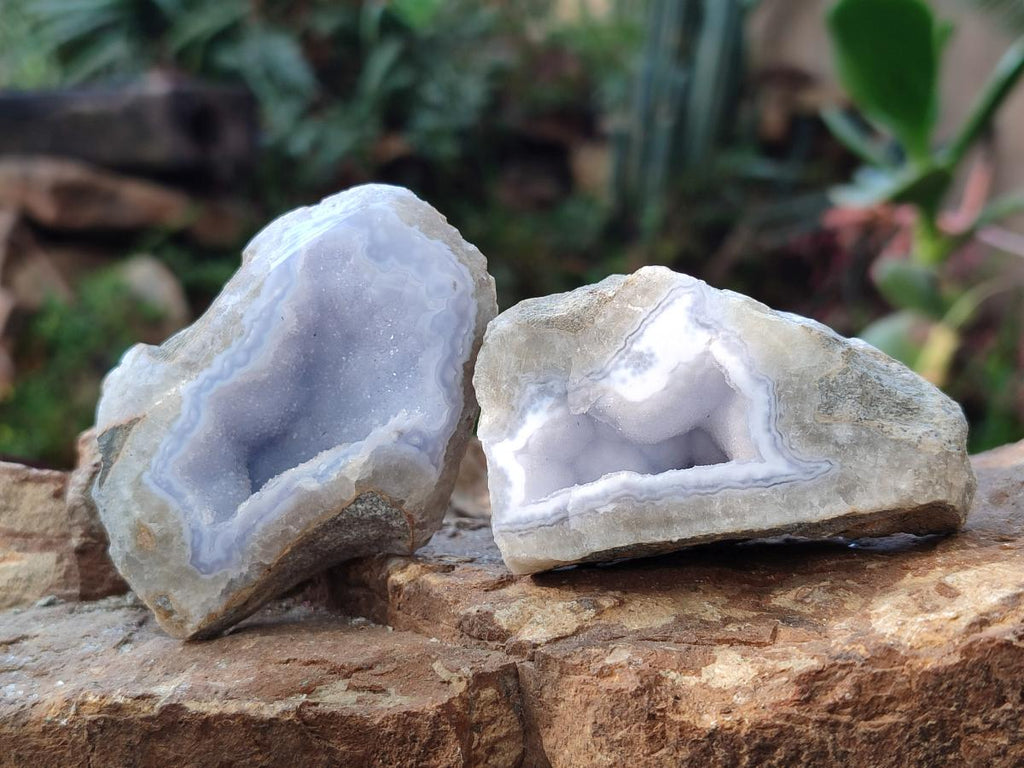 Polished One Side Blue Lace Agate Geodes x 24 From Nsanje, Malawi