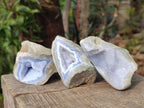 Polished One Side Blue Lace Agate Geodes x 24 From Nsanje, Malawi