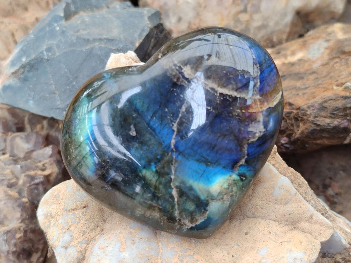 Polished Small Labradorite Hearts x 18 From Madagascar