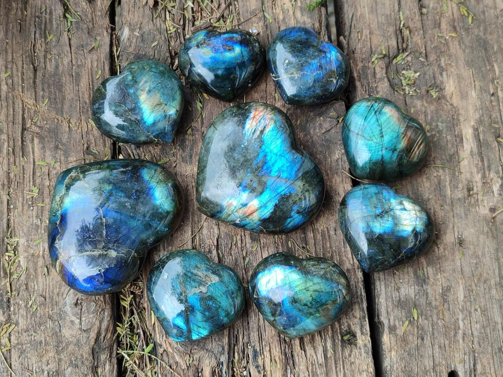 Polished Small Labradorite Hearts x 18 From Madagascar