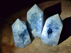 Polished and Natural Blue Celestite Display Crystals x 3 From Sakoany, Madagascar