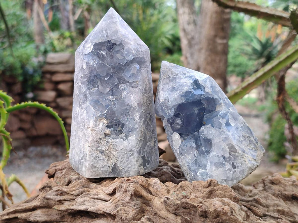 Polished and Natural Blue Celestite Display Crystals x 3 From Sakoany, Madagascar