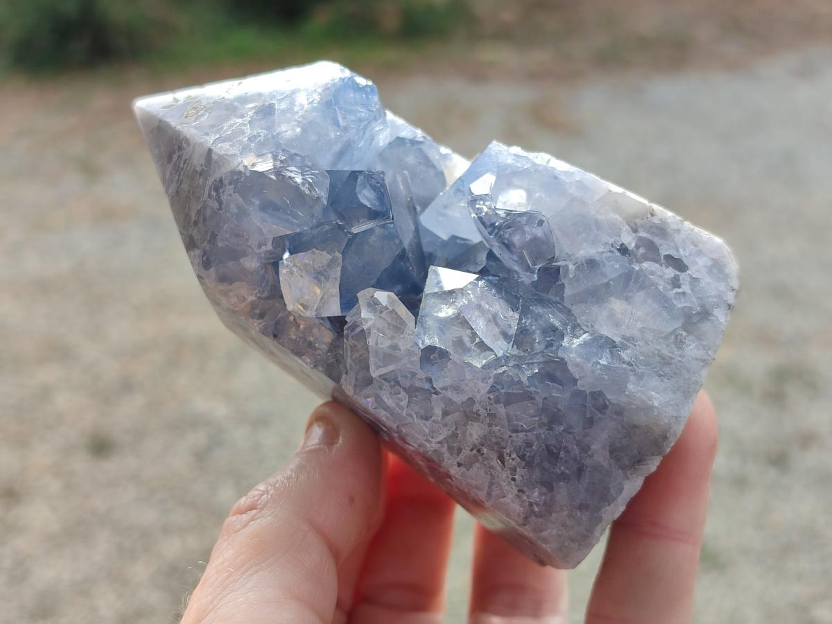 Polished and Natural Blue Celestite Display Crystals x 3 From Sakoany, Madagascar