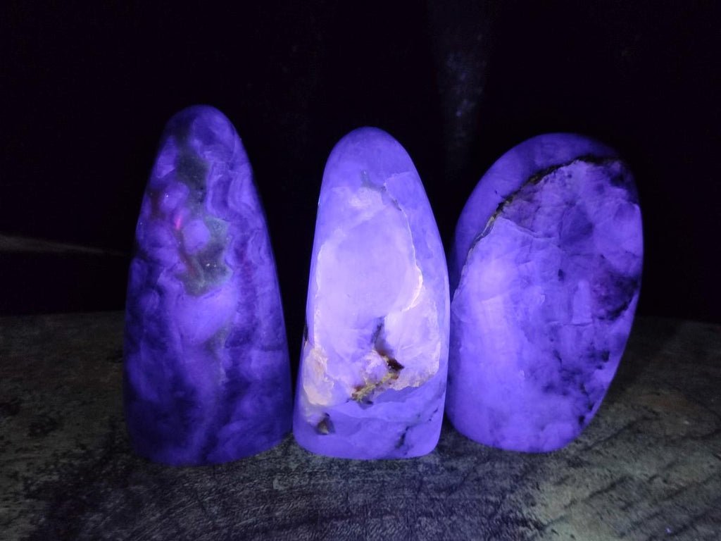 Polished Watermelon Fluorite Standing Display Pieces x 3 From Uis, Namibia
