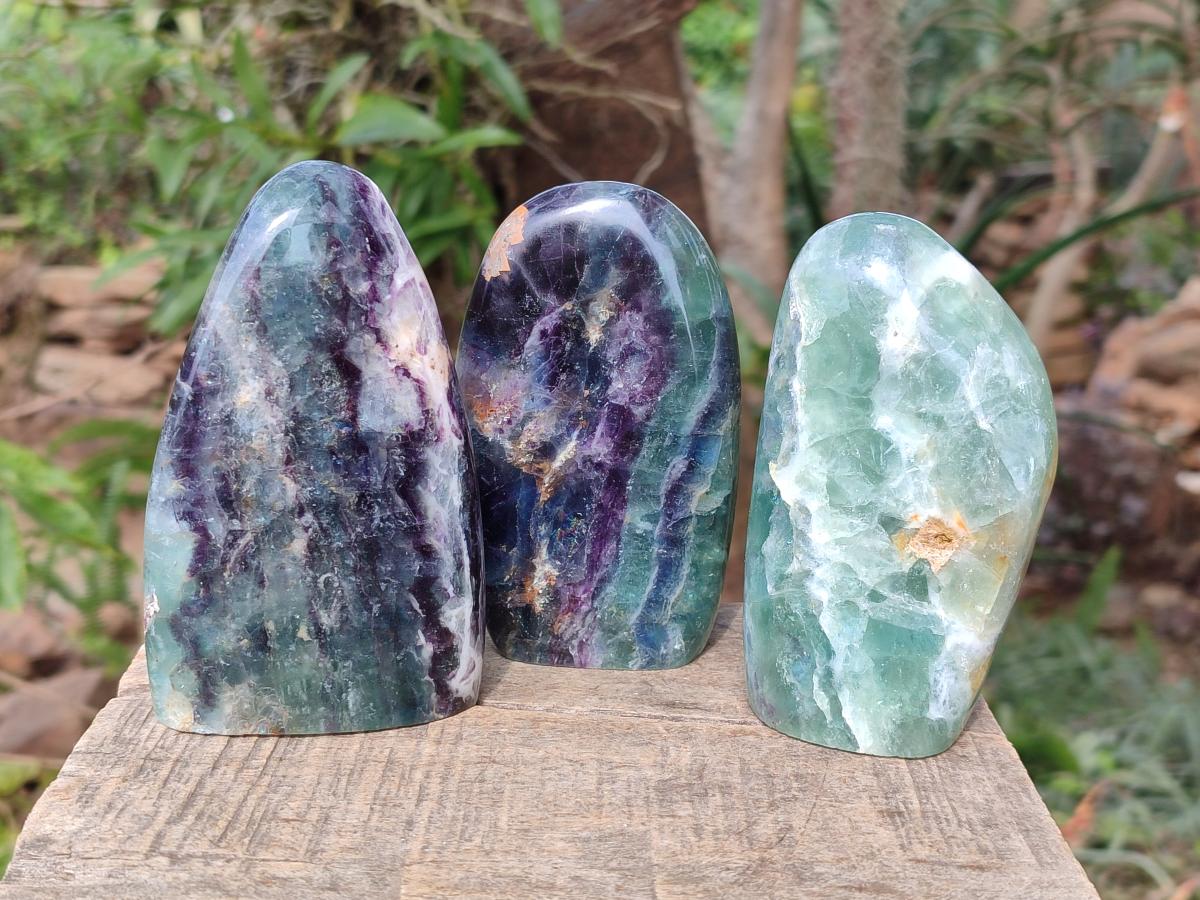 Polished Watermelon Fluorite Standing Display Pieces x 3 From Uis, Namibia