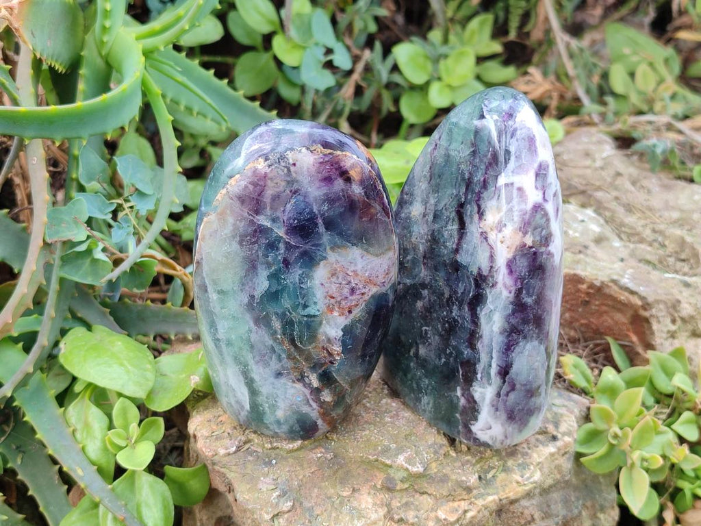 Polished Watermelon Fluorite Standing Display Pieces x 3 From Uis, Namibia