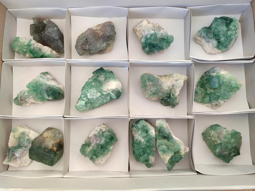 Natural Green Cubic Fluorite Specimens x 15 From Mandrosonoro, Madagascar
