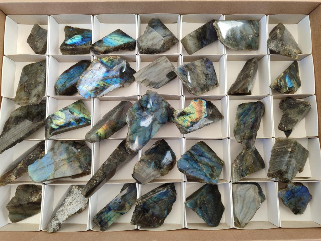Polished One Side Labradorite Slices x 35 From Madagascar
