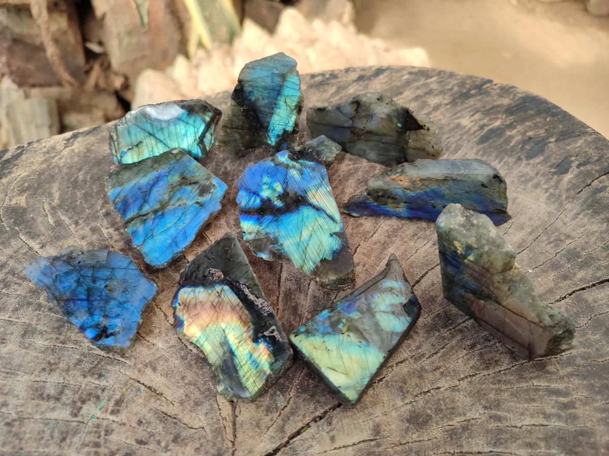 Polished One Side Labradorite Slices x 35 From Madagascar