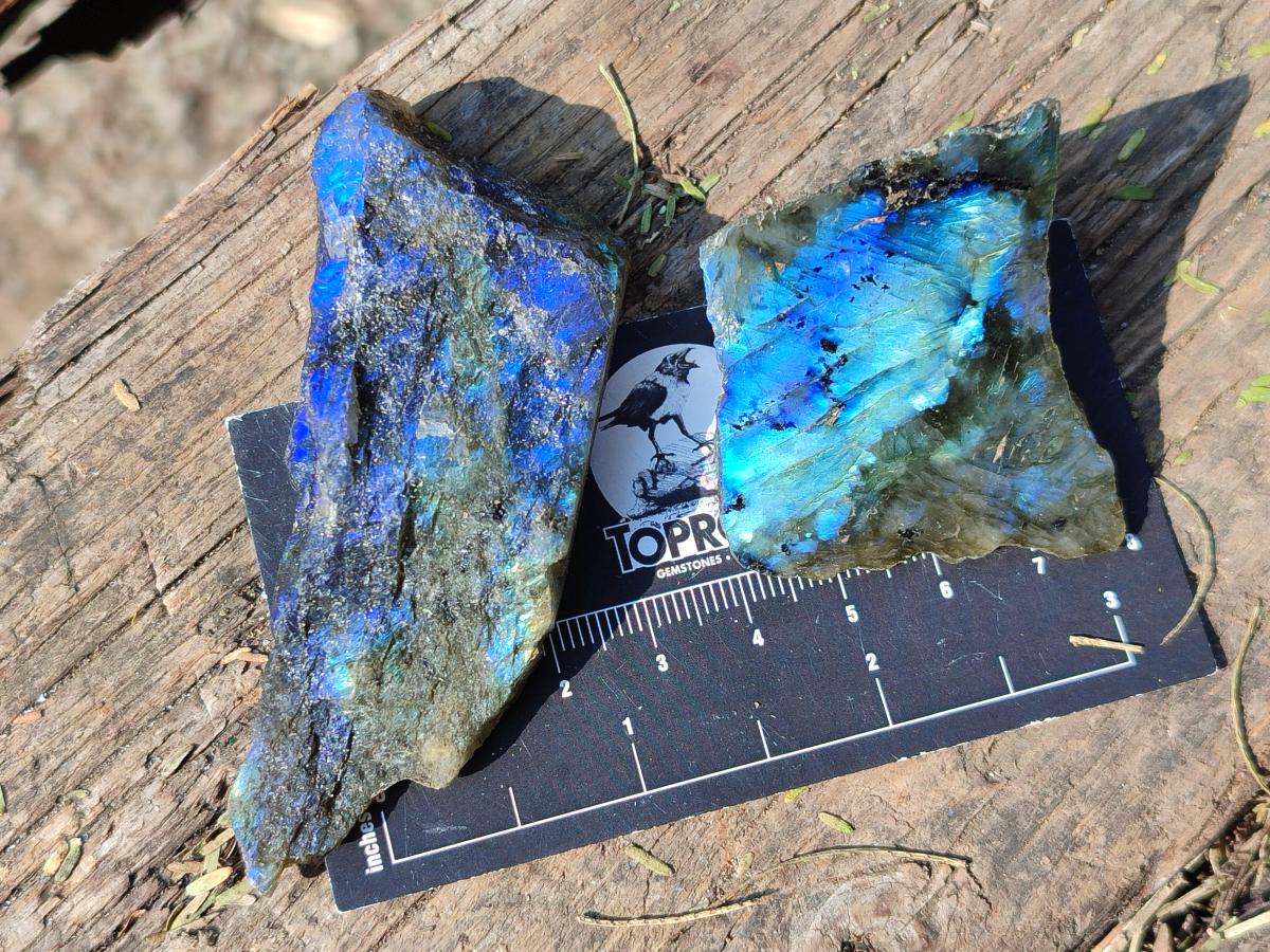 Polished One Side Labradorite Slices x 35 From Madagascar