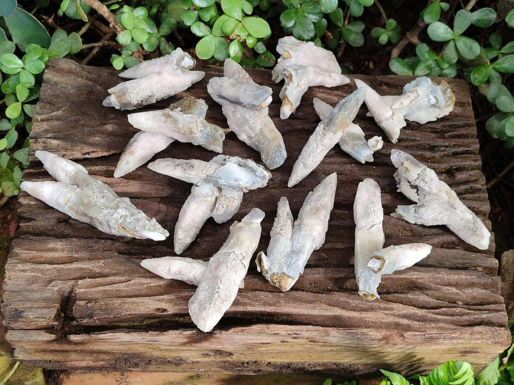 Natural Drusy Quartz Coated "Cock Spur" Calcite Crystals x 12 From Albert's Mountain, Lesotho
