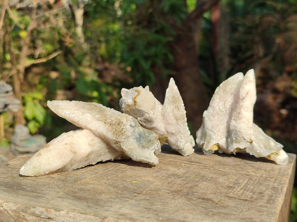 Natural Drusy Quartz Coated "Cock Spur" Calcite Crystals x 12 From Albert's Mountain, Lesotho