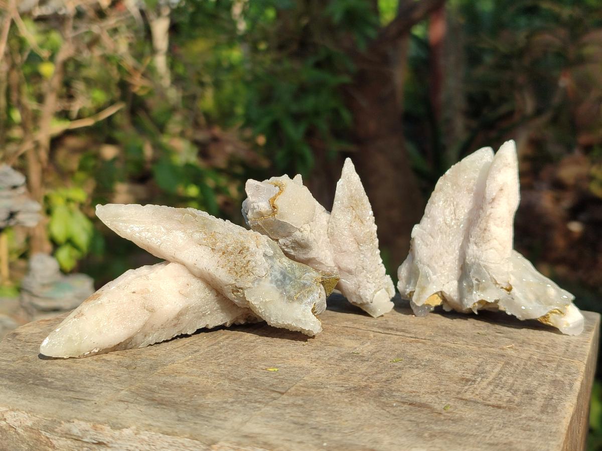 Natural Drusy Quartz Coated "Cock Spur" Calcite Crystals x 12 From Albert's Mountain, Lesotho