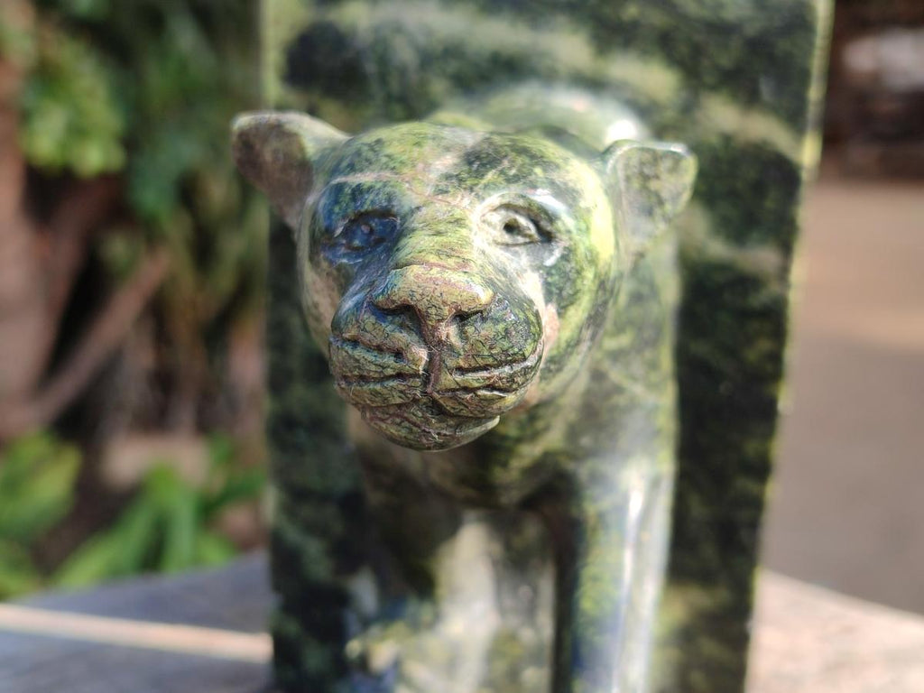 Hand Made Pair of Leopard Stone Lion Book End Carvings x 1 From Zimbabwe