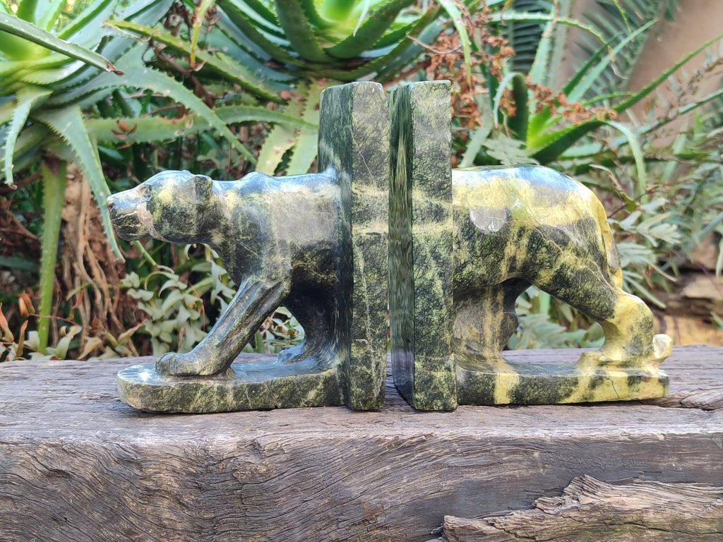 Hand Made Pair of Leopard Stone Lion Book End Carvings x 1 From Zimbabwe