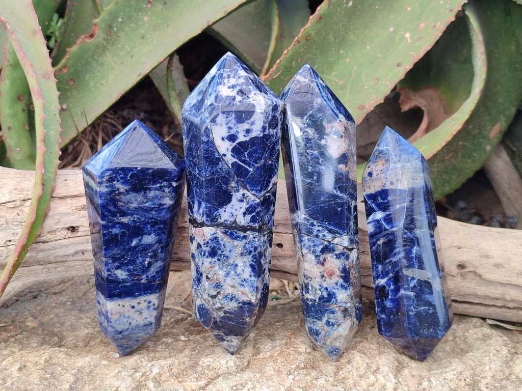 Polished Sodalite Double Terminated Crystals with Silver Hematite x 4 From Kunene River, Namibia