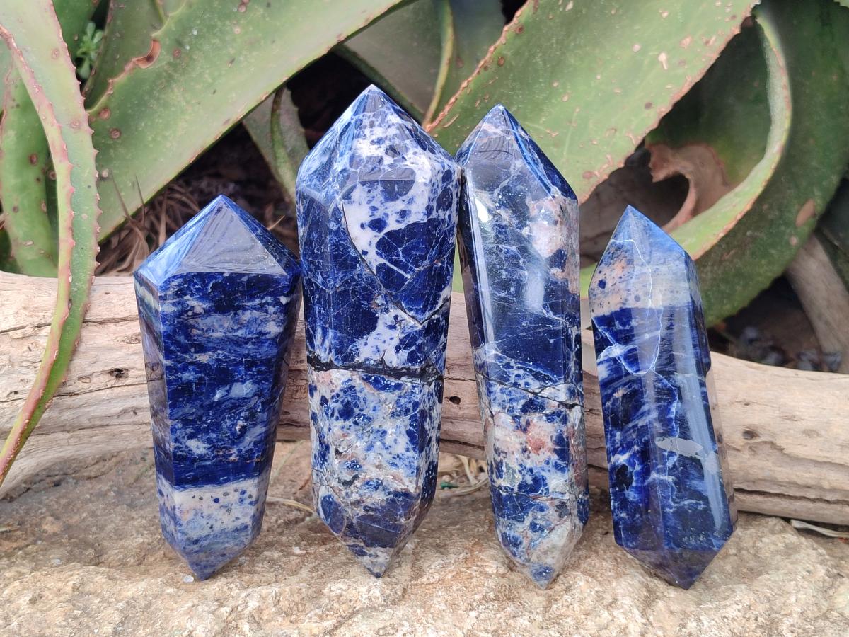 Polished Sodalite Double Terminated Crystals with Silver Hematite x 4 From Kunene River, Namibia