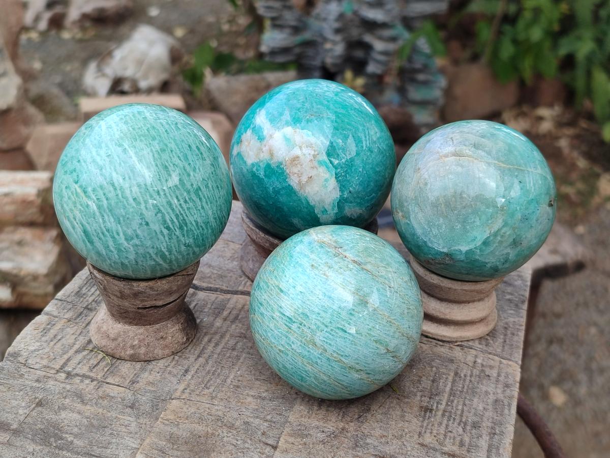 Polished Amazonite Spheres x 4 From Madagascar