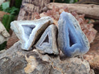 Polished One Side Blue Lace Agate Geodes x 12 From Nsanje, Malawi