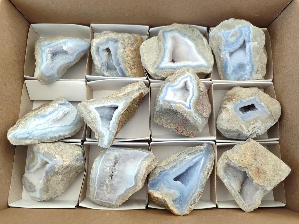 Polished One Side Blue Lace Agate Geodes x 12 From Nsanje, Malawi