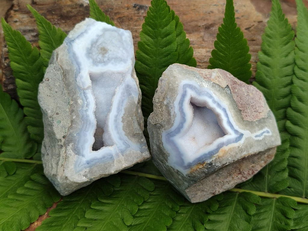 Polished One Side Blue Lace Agate Geodes x 12 From Nsanje, Malawi