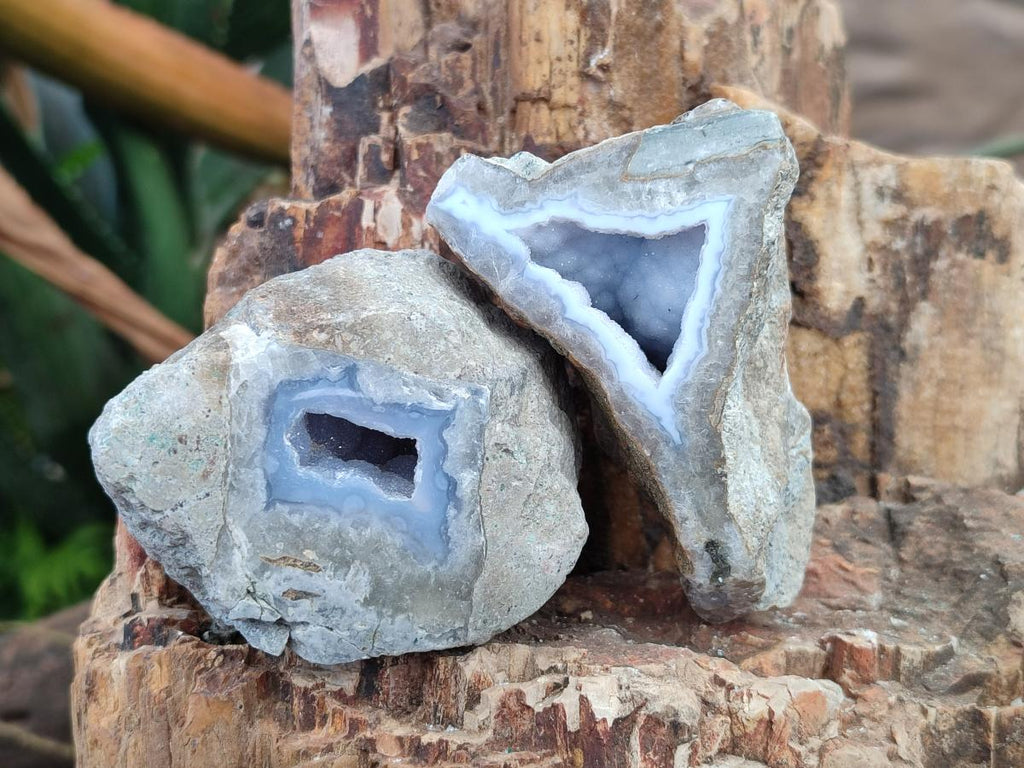 Polished One Side Blue Lace Agate Geodes x 12 From Nsanje, Malawi