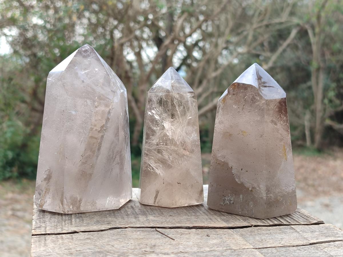 Polished Smokey Quartz Display Crystals x 3 From Madagascar