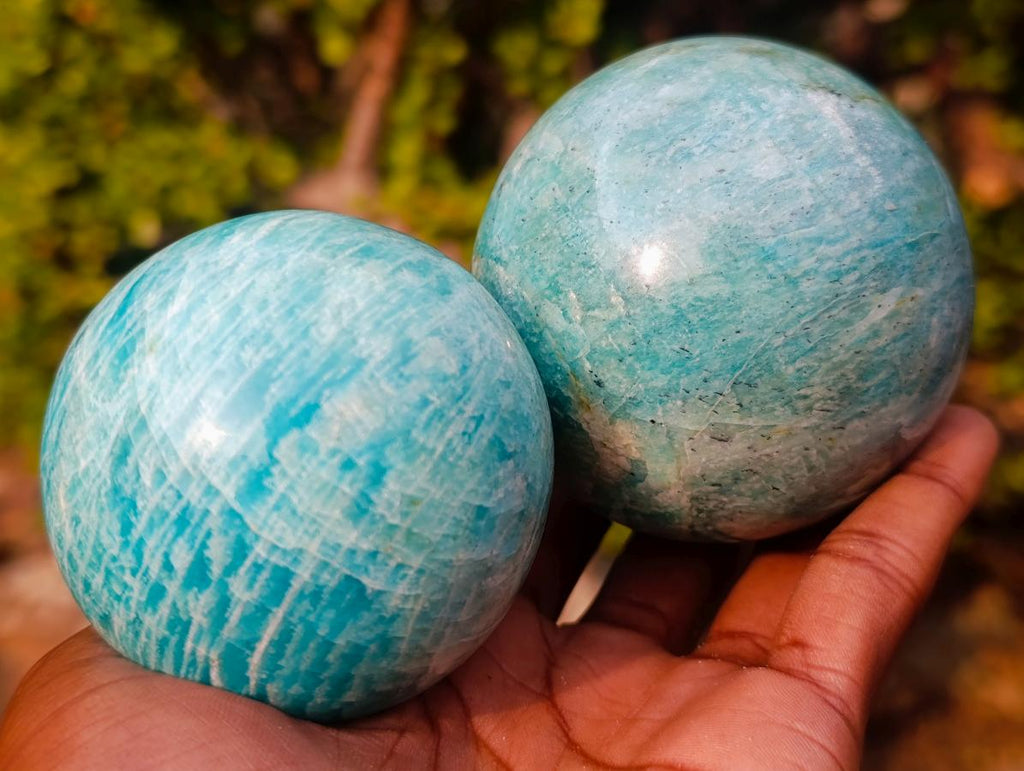 Polished Amazonite Spheres x 3 From Madagascar