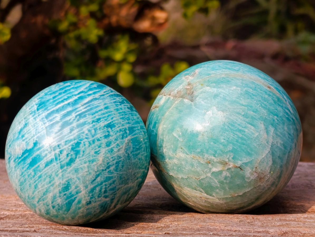 Polished Amazonite Spheres x 3 From Madagascar