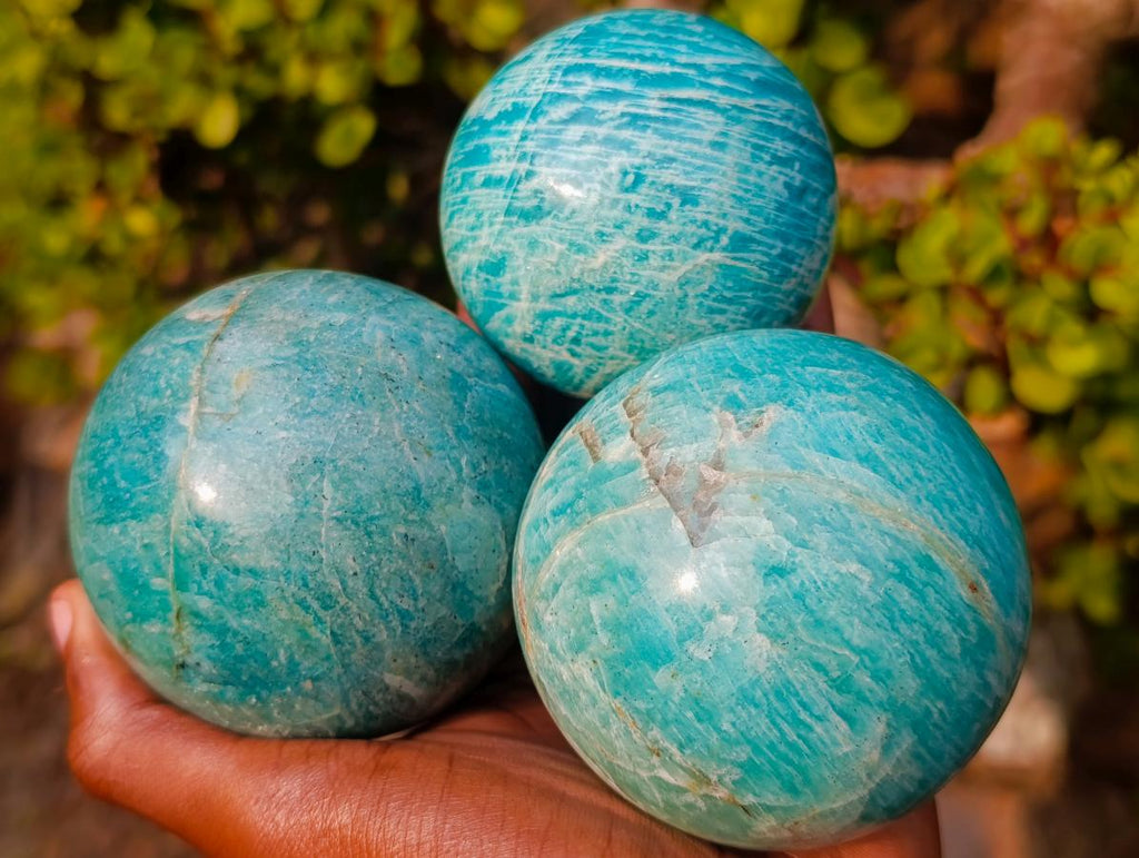 Polished Amazonite Spheres x 3 From Madagascar