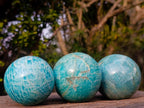 Polished Amazonite Spheres x 3 From Madagascar
