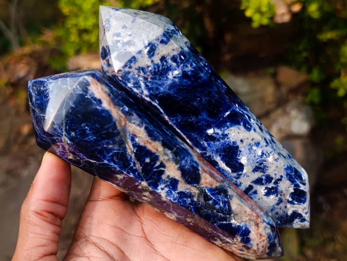 Polished Sodalite Double Terminated Crystals x 4 From Kunene River, Namibia