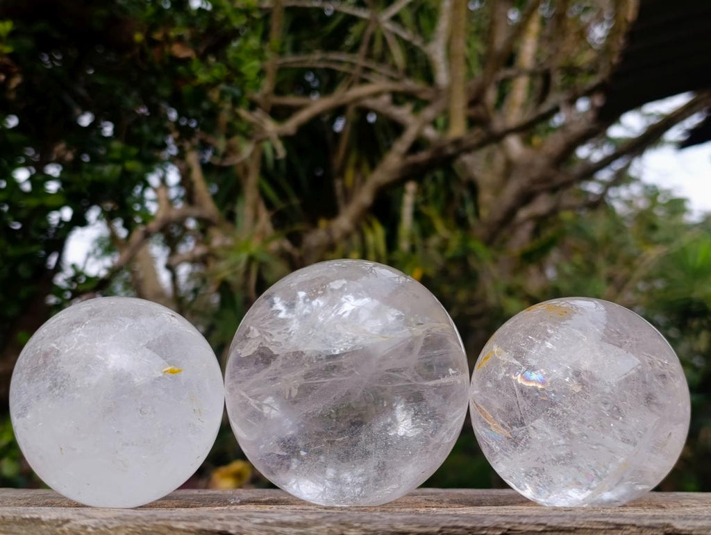 Polished Clear Quartz Crystal Balls x 3 From Madagascar