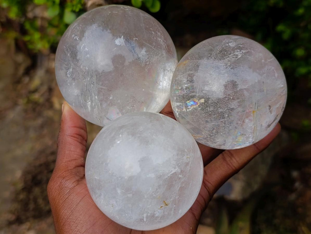 Polished Clear Quartz Crystal Balls x 3 From Madagascar