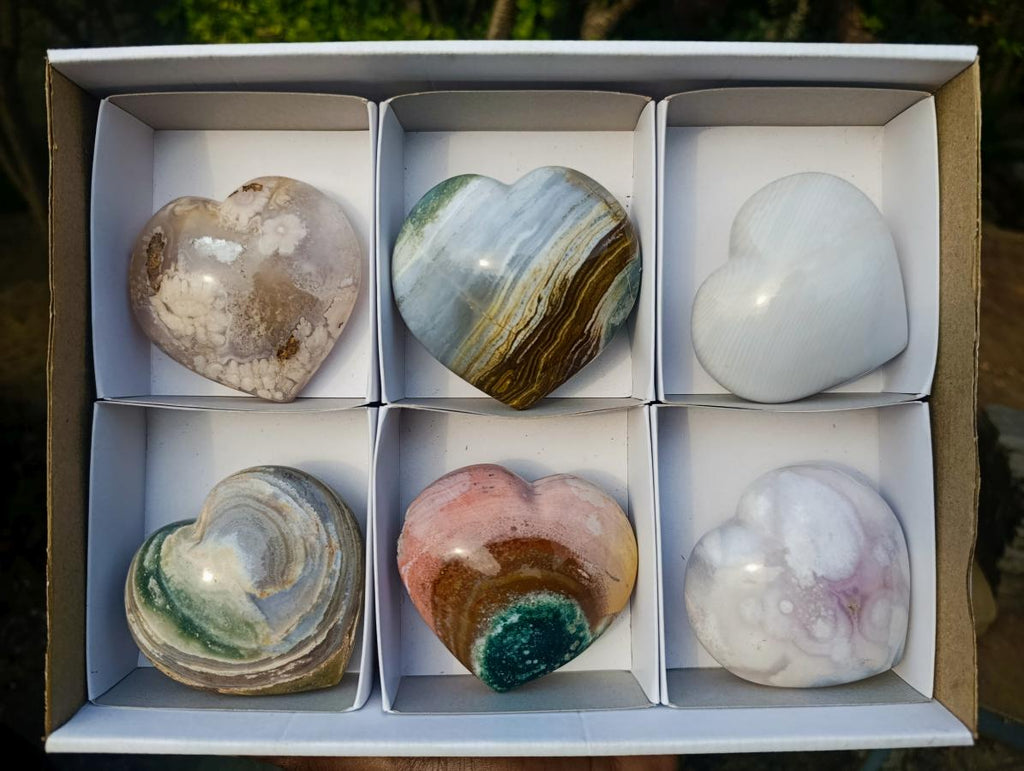 Polished Mixed Multi Mineral Hearts x 6 From Madagascar - Toprock Gemstones and Minerals 