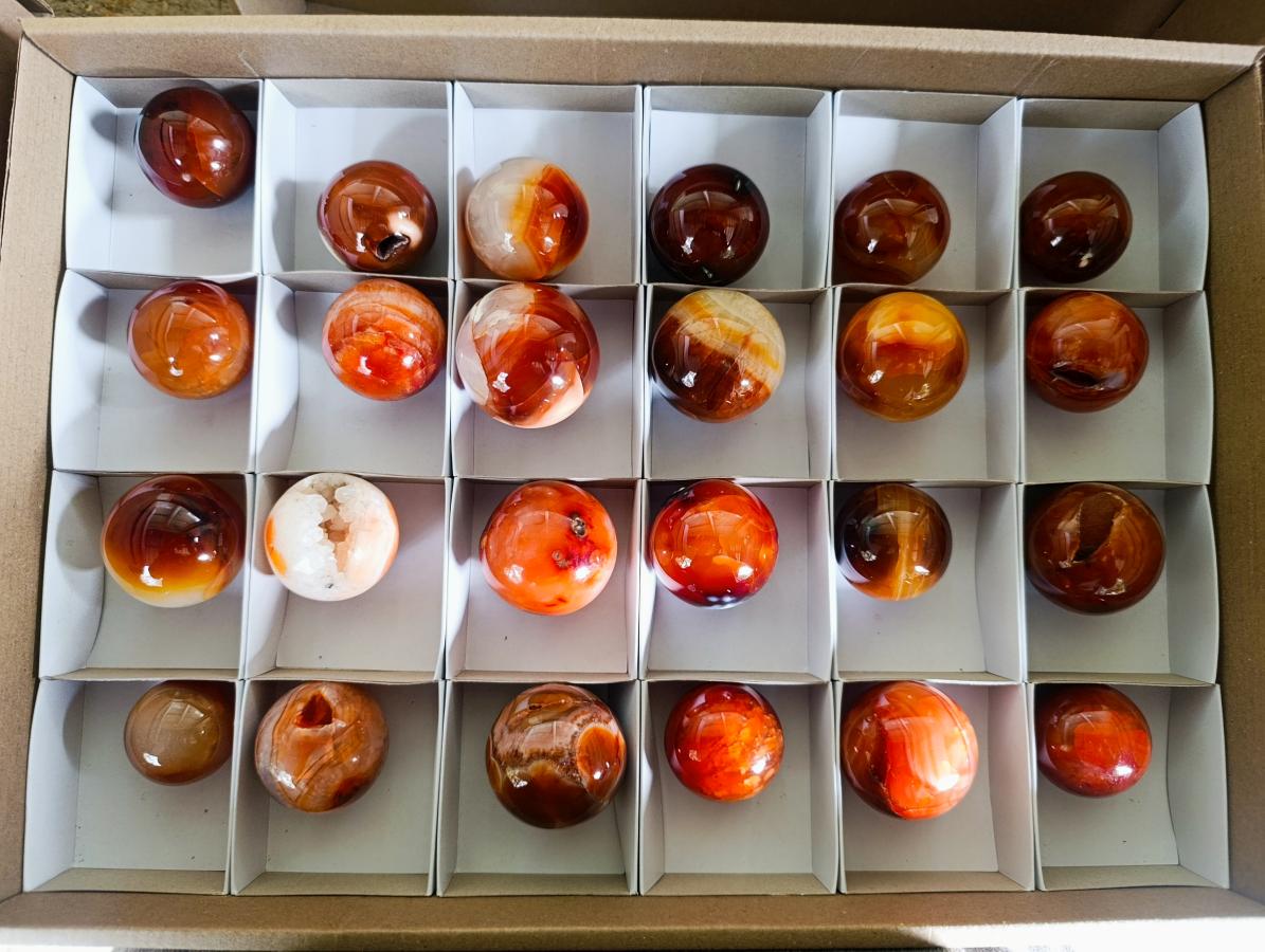 Polished Carnelian Agate Gemstone Spheres x 24 From Madagascar - Toprock Gemstones and Minerals 