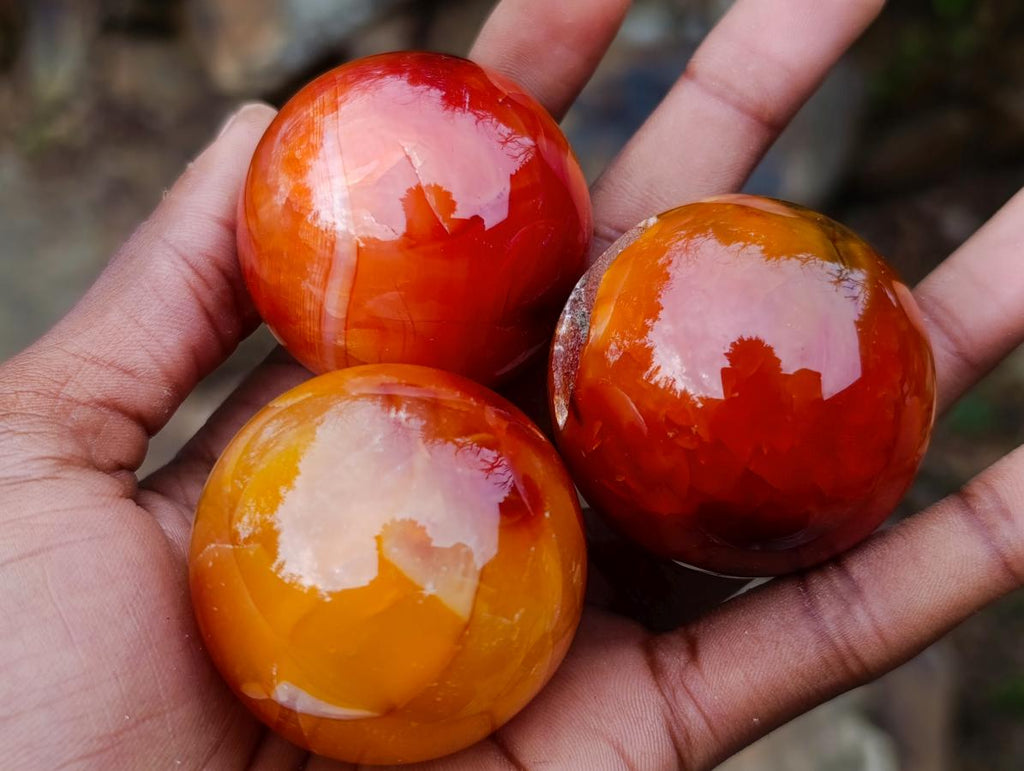 Polished Carnelian Agate Gemstone Spheres x 24 From Madagascar - Toprock Gemstones and Minerals 