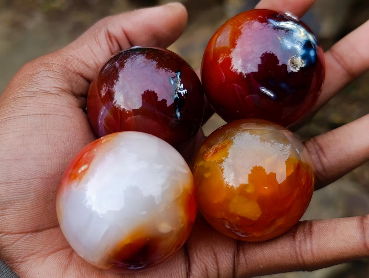 Polished Carnelian Agate Gemstone Spheres x 24 From Madagascar - Toprock Gemstones and Minerals 