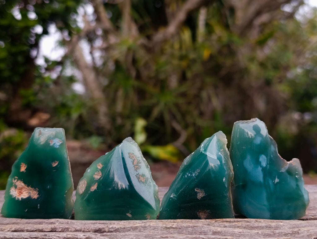 Polished One Side Mtorolite Chrysoprase Slices x 35 From Mutorashanga, Zimbabwe