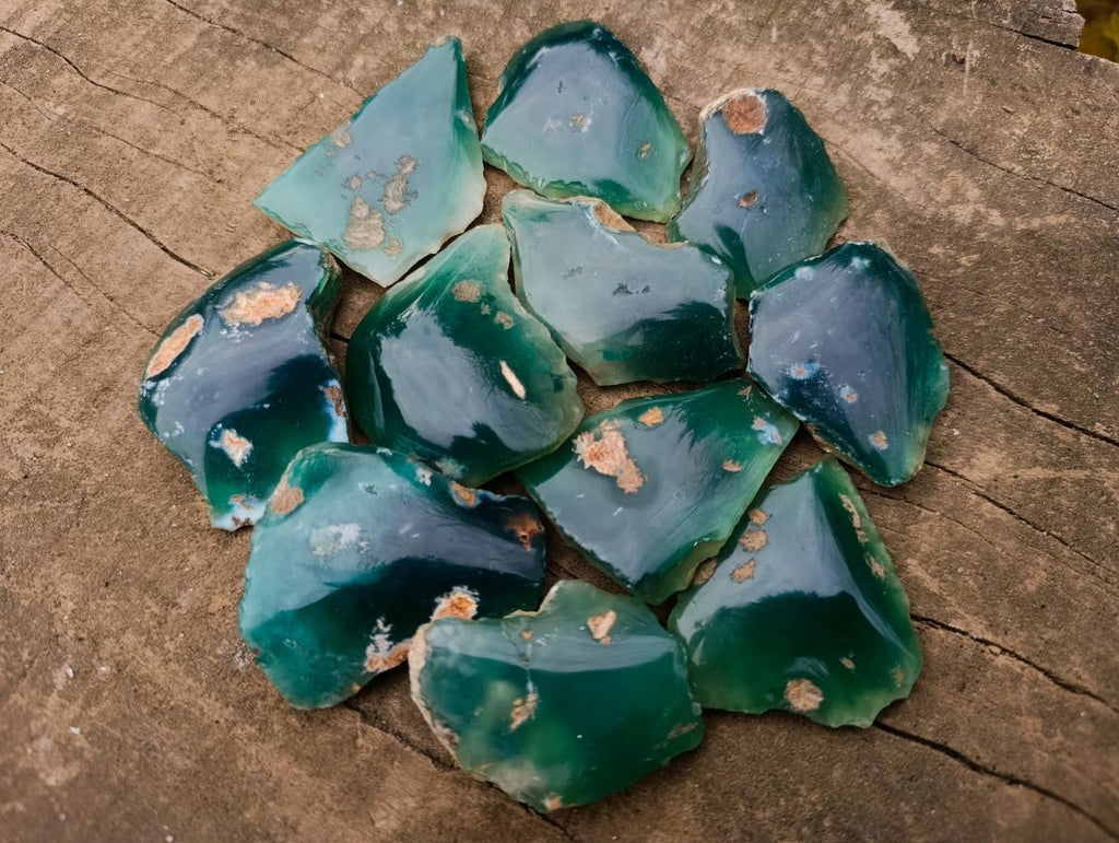 Polished One Side Mtorolite Chrysoprase Slices x 35 From Mutorashanga, Zimbabwe