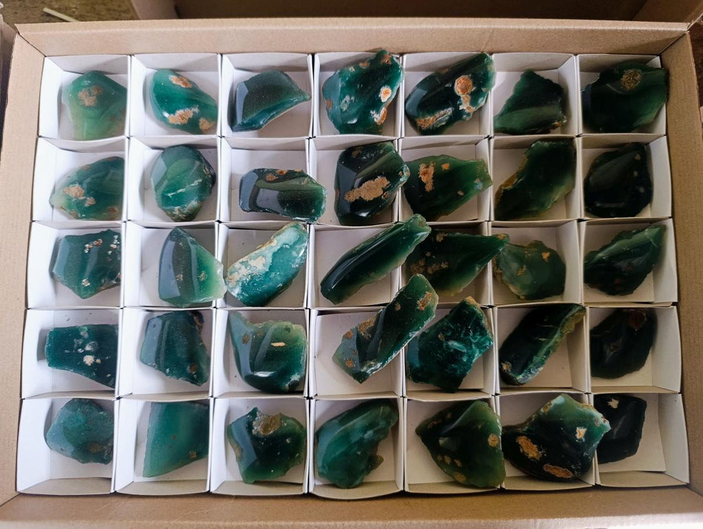 Polished One Side Mtorolite Chrysoprase Slices x 35 From Mutorashanga, Zimbabwe