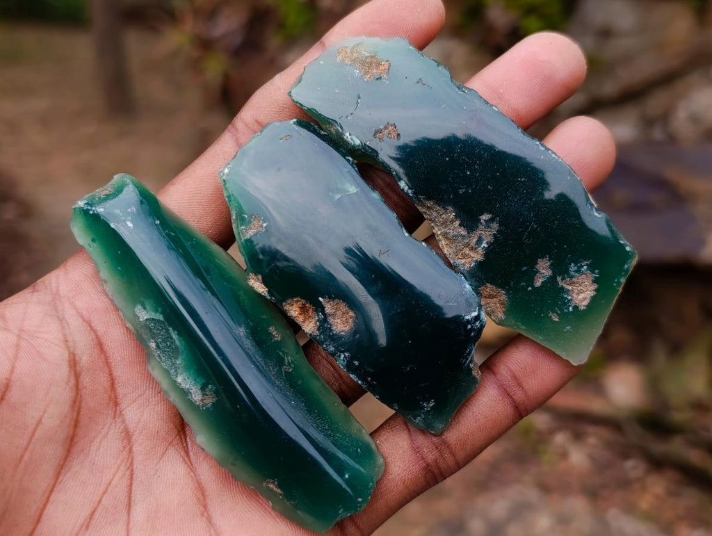 Polished One Side Mtorolite Chrysoprase Slices x 35 From Mutorashanga, Zimbabwe