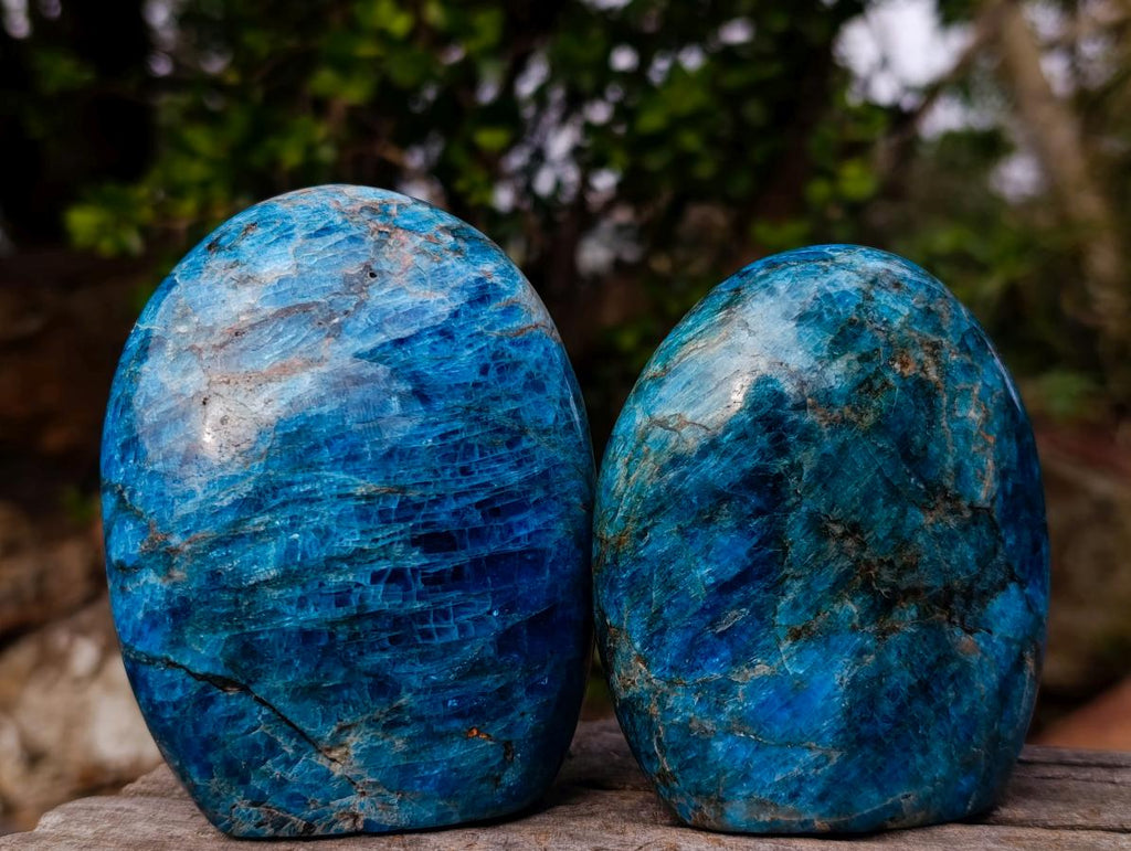 Polished Blue Apatite Standing Display Pieces x 3 From Betroka, Madagascar - Toprock Gemstones and Minerals 