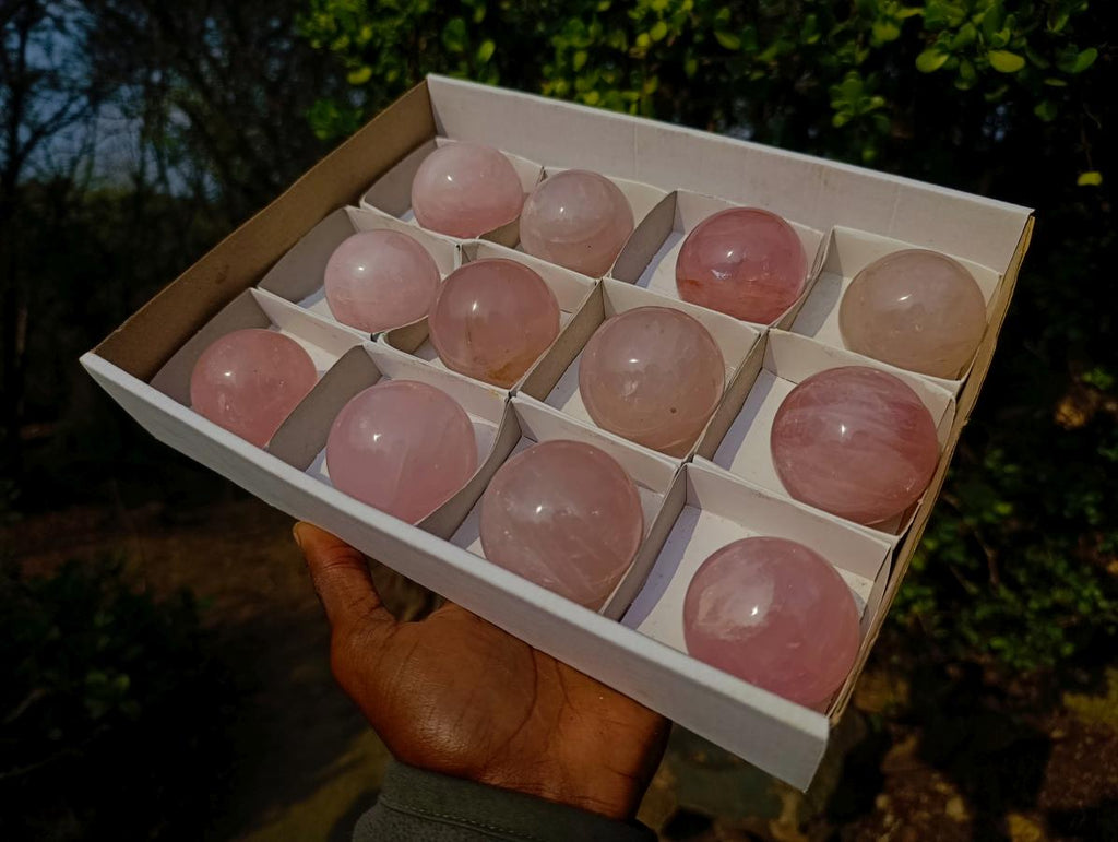 Polished Gemmy Star Rose Quartz Spheres x 12 From Madagascar - Toprock Gemstones and Minerals 
