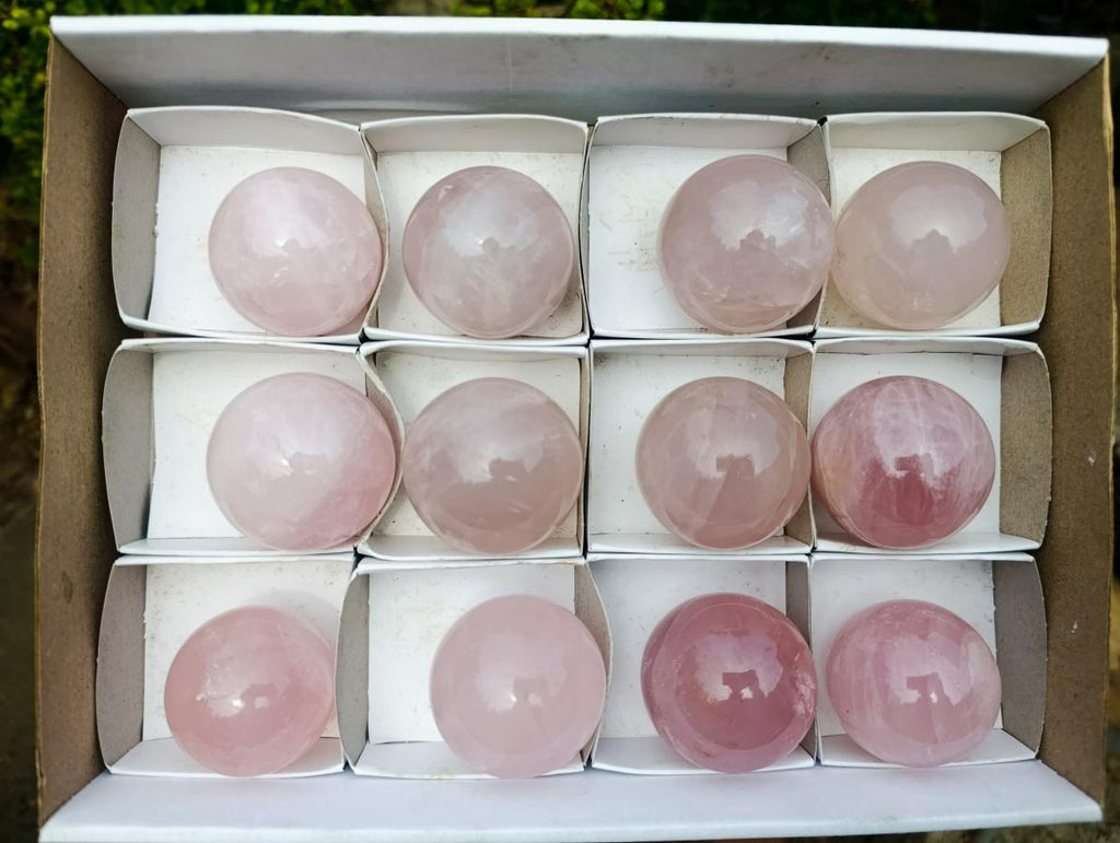 Polished Gemmy Star Rose Quartz Spheres x 12 From Madagascar - Toprock Gemstones and Minerals 