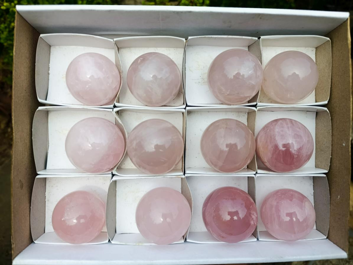 Polished Gemmy Star Rose Quartz Spheres x 12 From Madagascar - Toprock Gemstones and Minerals 