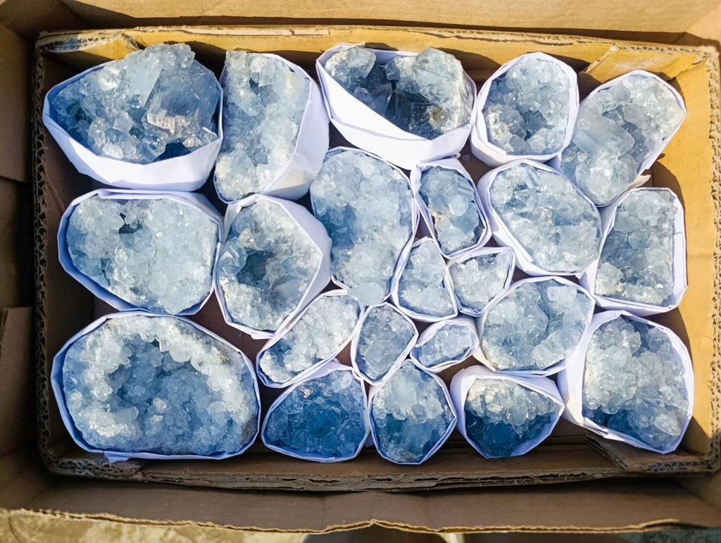 Natural Blue Celestite Specimens x 22 From Sakoany, Madagascar - Toprock Gemstones and Minerals 