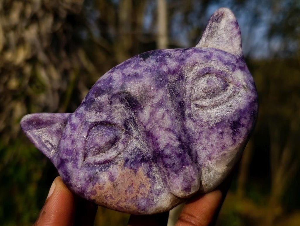 Hand Made Purple Lepidolite Cat Head Carvings x 4 From Zimbabwe - Toprock Gemstones and Minerals 