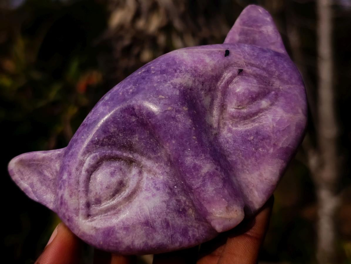 Hand Made Purple Lepidolite Cat Head Carvings x 4 From Zimbabwe - Toprock Gemstones and Minerals 